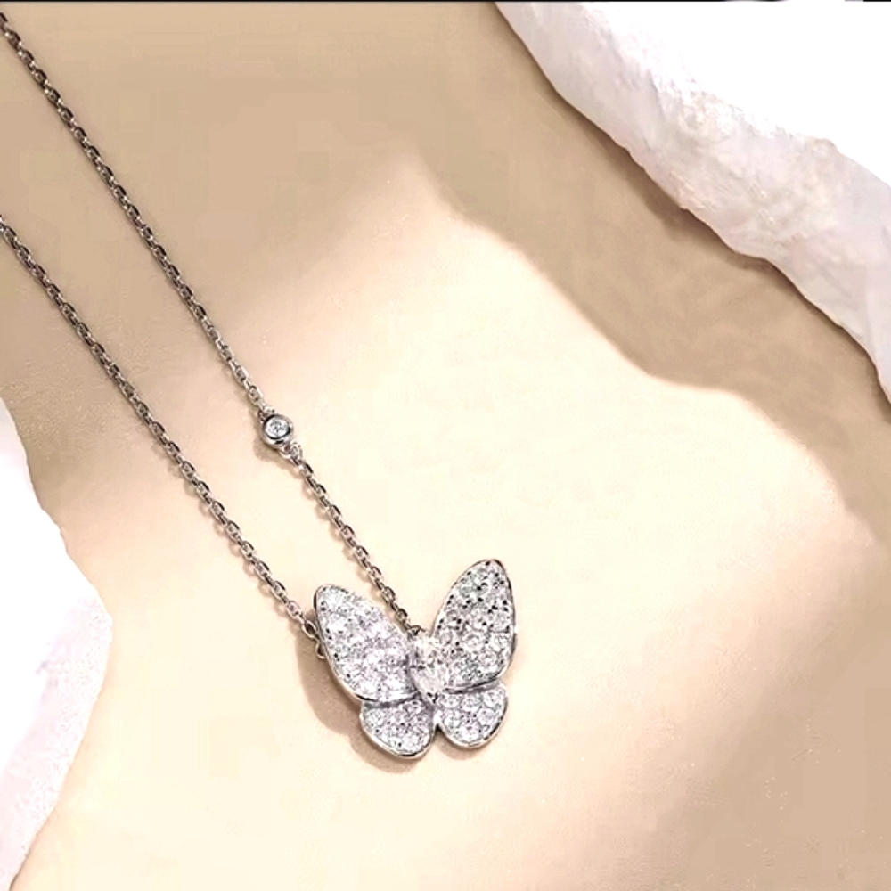 Delicate Silver Choker Necklace with Butterfly Pendant; unbranded nwot - Picture 7 of 8